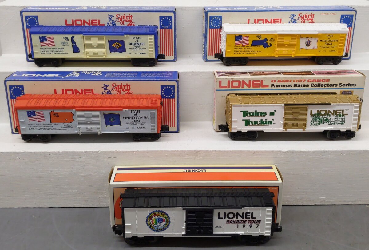 Lionel O Gauge Assorted Freight Cars #7606,7602,7601,7803,1997 [5] VG/Box