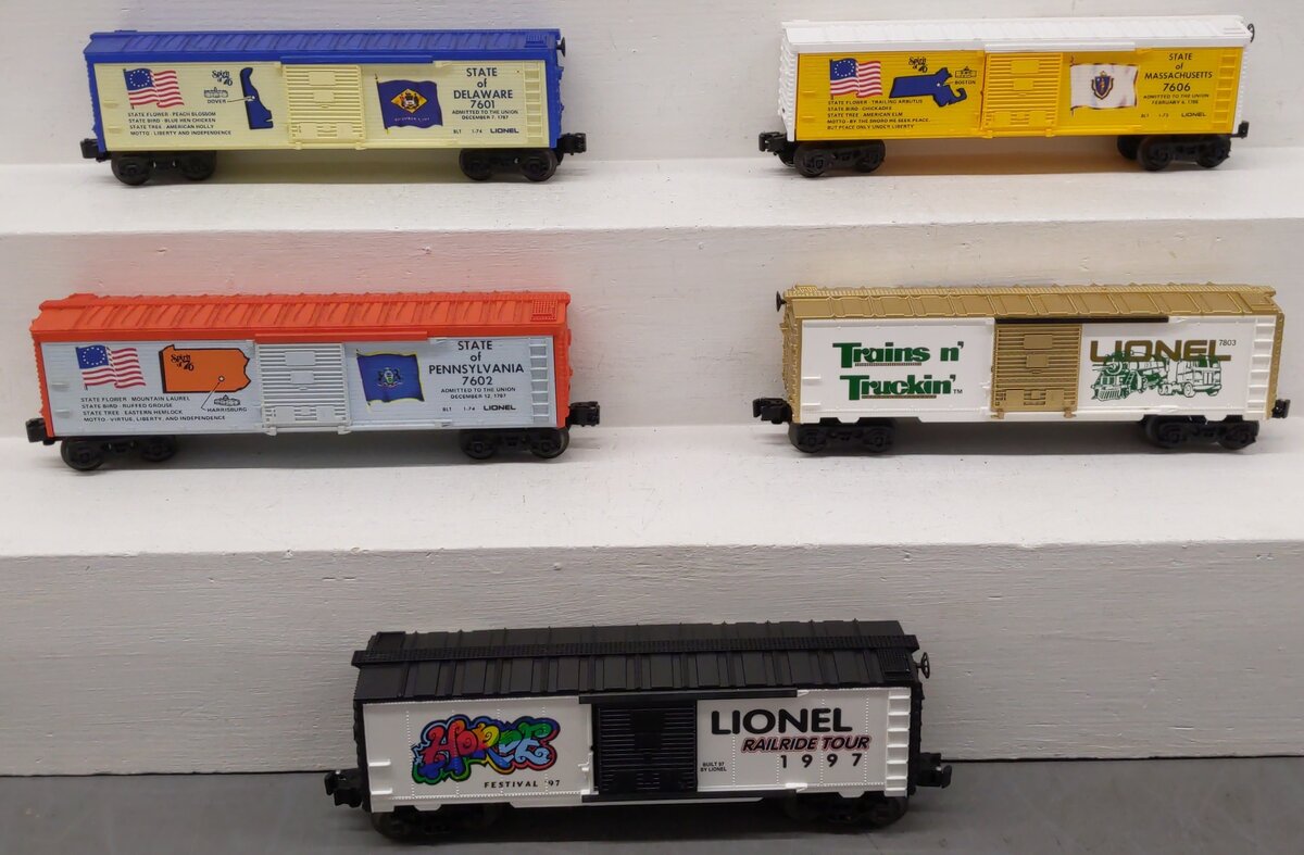 Lionel O Gauge Assorted Freight Cars #7606,7602,7601,7803,1997 [5] VG/Box