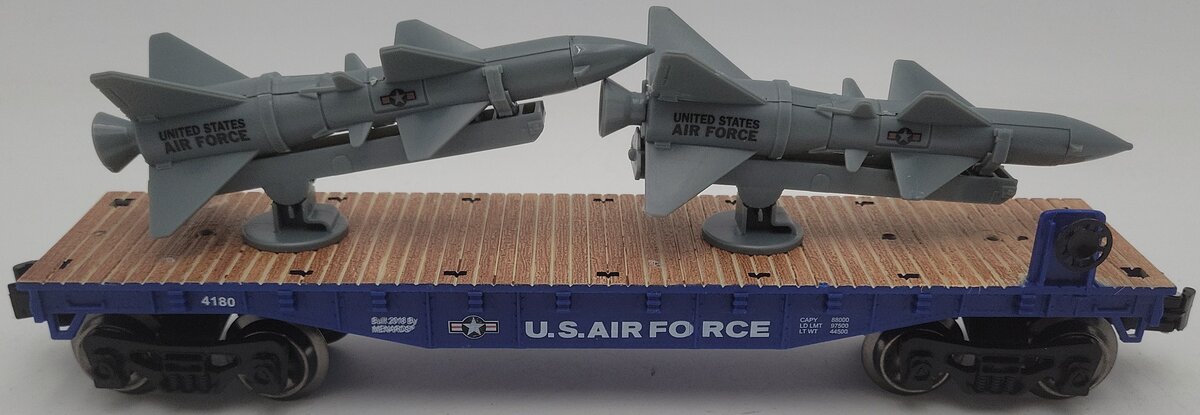 Menards 279-4490 O Gauge United States Air Force Flat Car w/ 2 Rockets #4180 EX