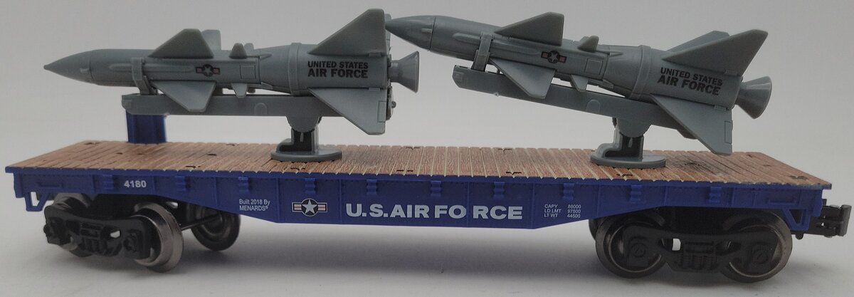 Menards 279-4490 O Gauge United States Air Force Flat Car w/ 2 Rockets #4180 EX
