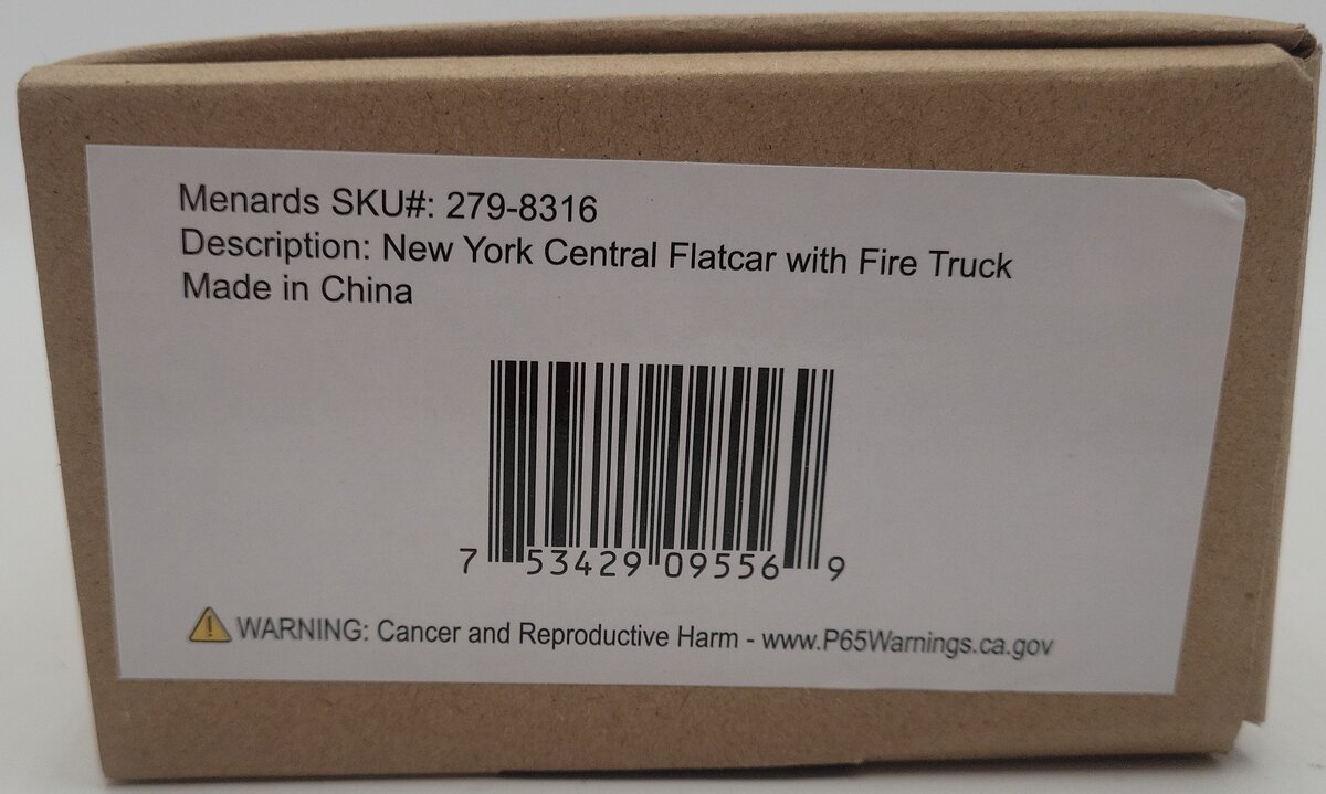 Menards 279-8316 O Gauge New York Central Flatcar W/ Fire Truck NIB