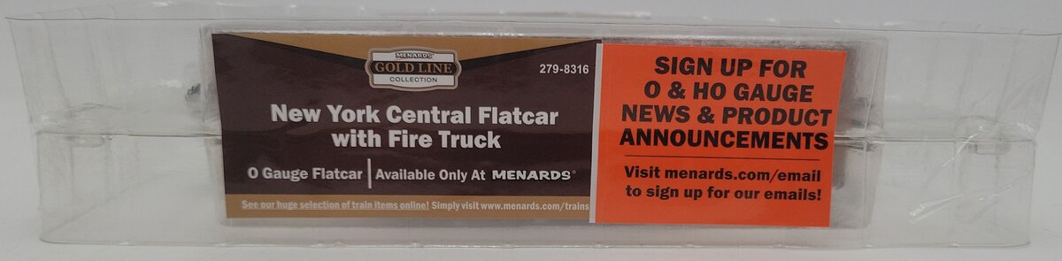 Menards 279-8316 O Gauge New York Central Flatcar W/ Fire Truck NIB
