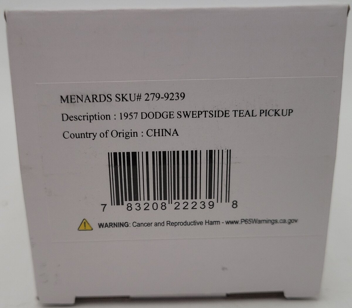 Menards 1:48 Die-Cast 1957 Dodge Sweptside Teal Pickup Truck EX/Box