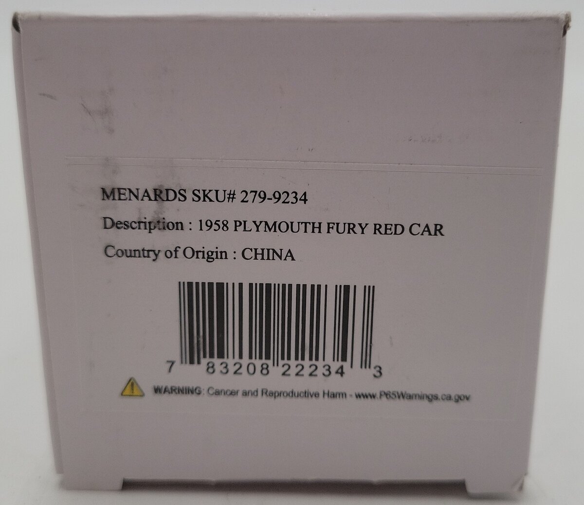 Menards 279-9234 1:48 Red & White Die-Cast 1958 Plymouth Fury Red Car EX/Box