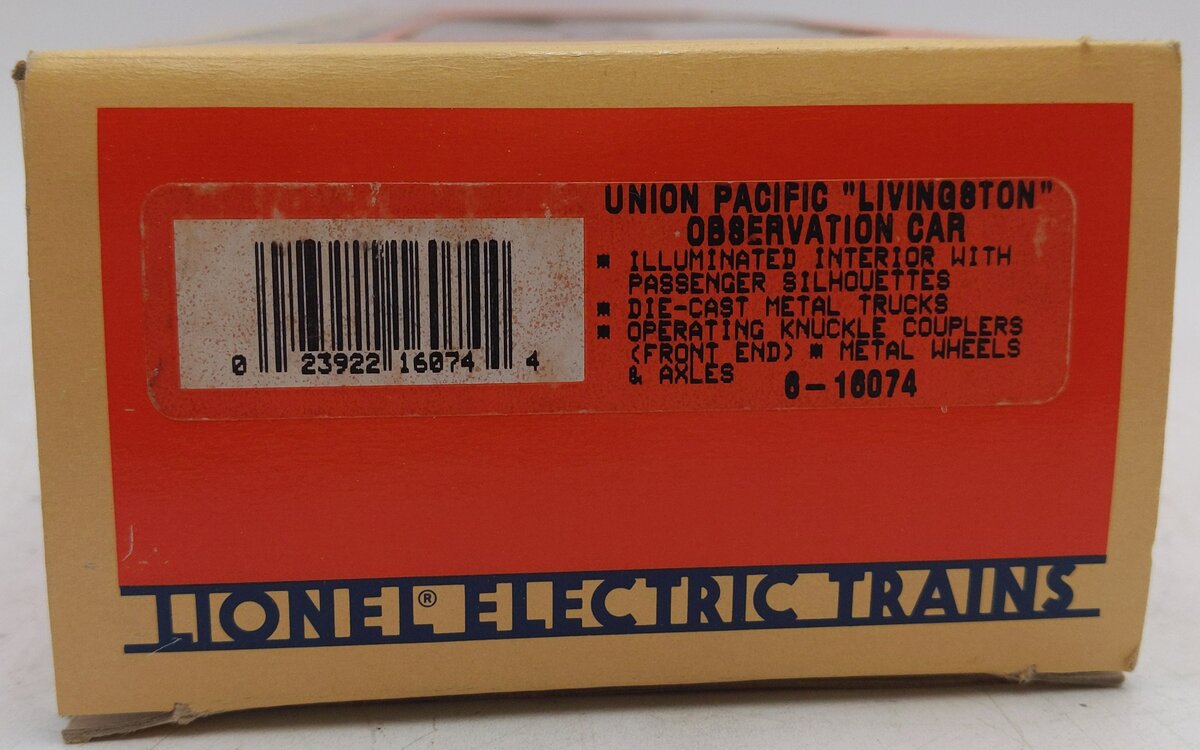 Lionel 6-16074 O Gauge Union Pacific "Livingston" Observation Car #6074 EX/Box
