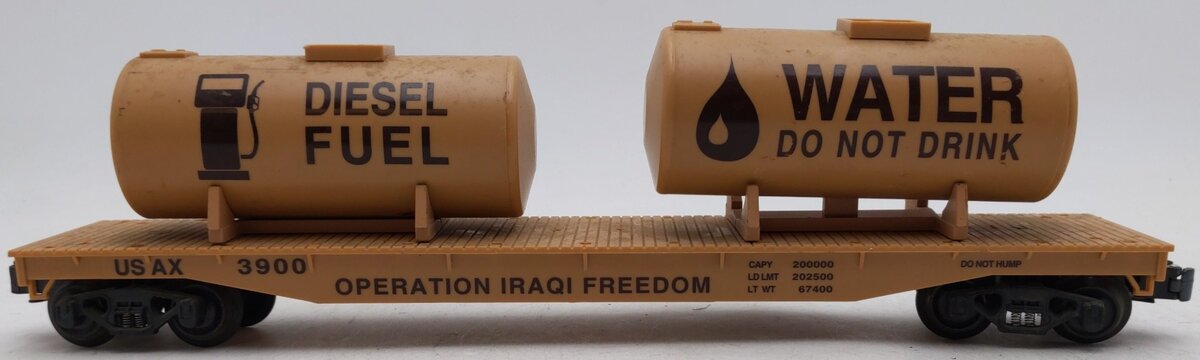K-Line K691-8028 O Gauge Operation Iraqi Freedom Flatcar with 2 Tanks VG