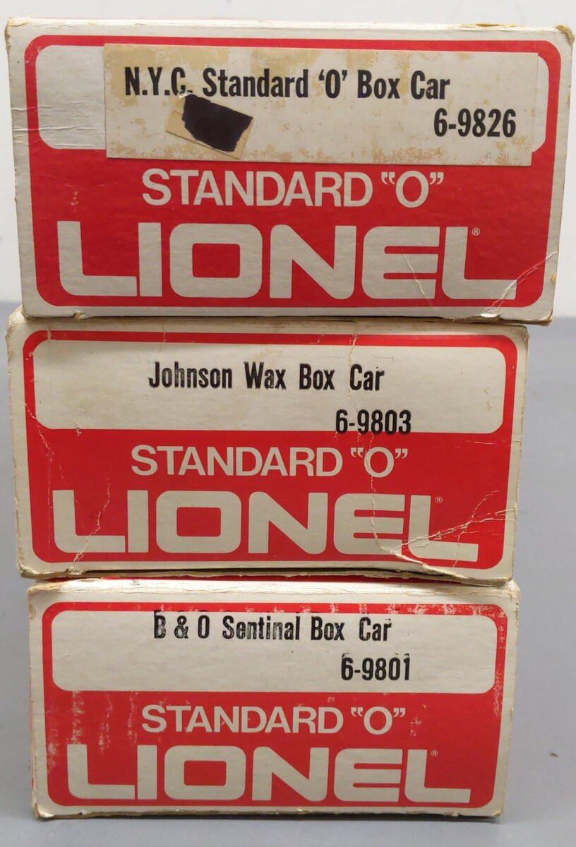Lionel O Gauge Assorted Boxcars 6-9803, 6-9801, 6-9826 [3] VG/Box