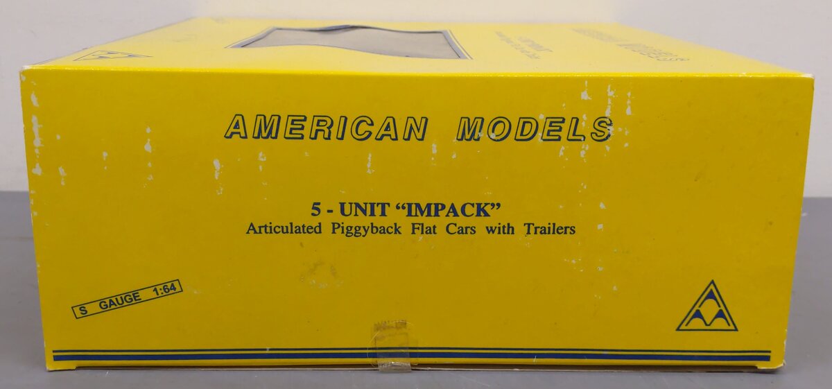 American Models SC6-5T S Gauge Impack 5-Unit Flatcar w/ Trailers EX/Box