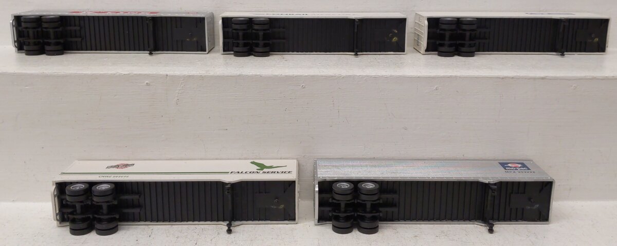 American Models SC6-5T S Gauge Impack 5-Unit Flatcar w/ Trailers EX/Box