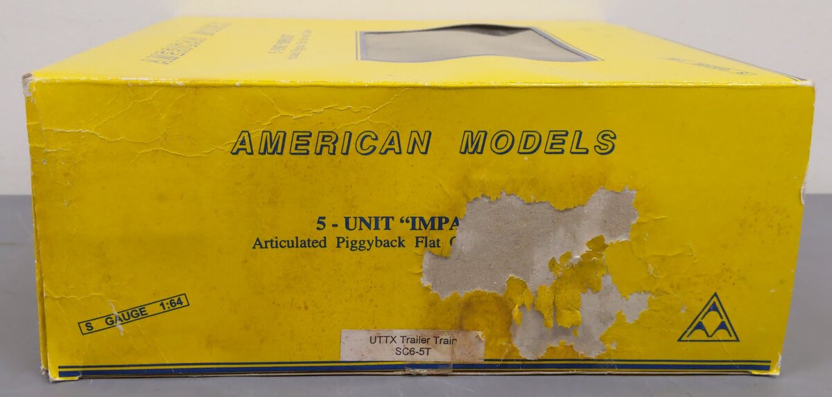 American Models SC6-5T S Gauge Impack 5-Unit Flatcar w/ Trailers EX/Box