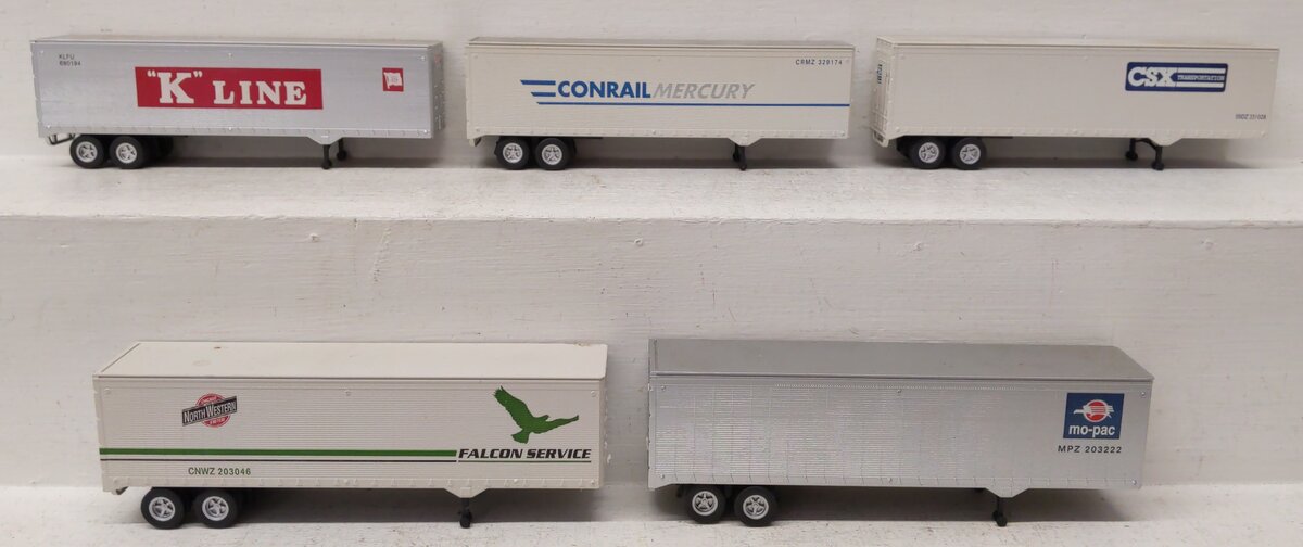 American Models SC6-5T S Gauge Impack 5-Unit Flatcar w/ Trailers EX/Box