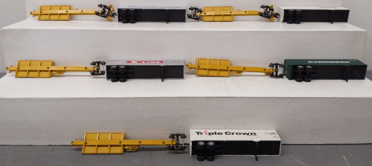 American Models SC6-5T S Gauge Impack 5-Unit Flatcar w/ Trailers LN/Box