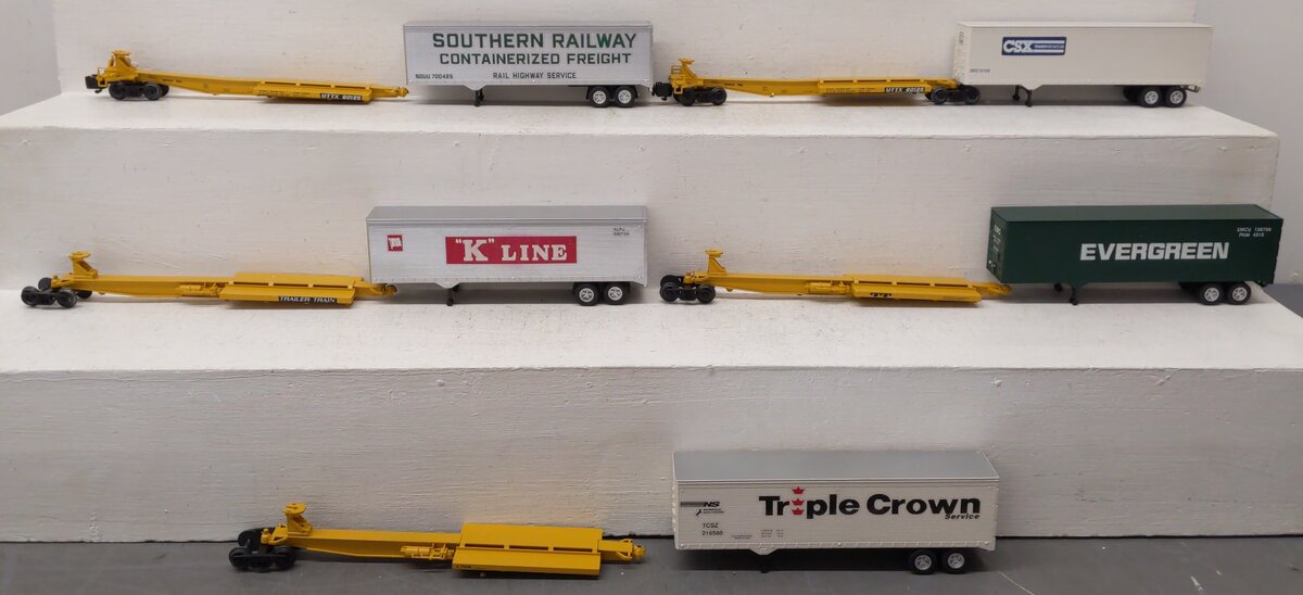American Models SC6-5T S Gauge Impack 5-Unit Flatcar w/ Trailers LN/Box