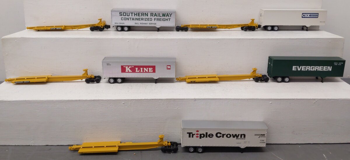 American Models SC6-5T S Gauge Impack 5-Unit Flatcar w/ Trailers LN/Box