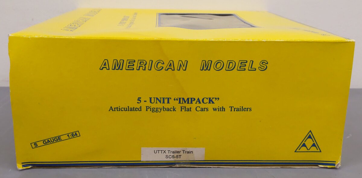 American Models SC6-5T S Gauge Impack 5-Unit Flatcar w/ Trailers LN/Box