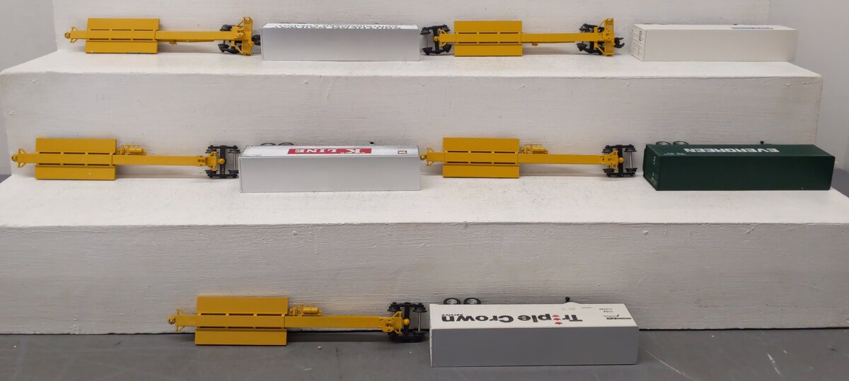 American Models SC6-5T S Gauge Impack 5-Unit Flatcar w/ Trailers LN/Box