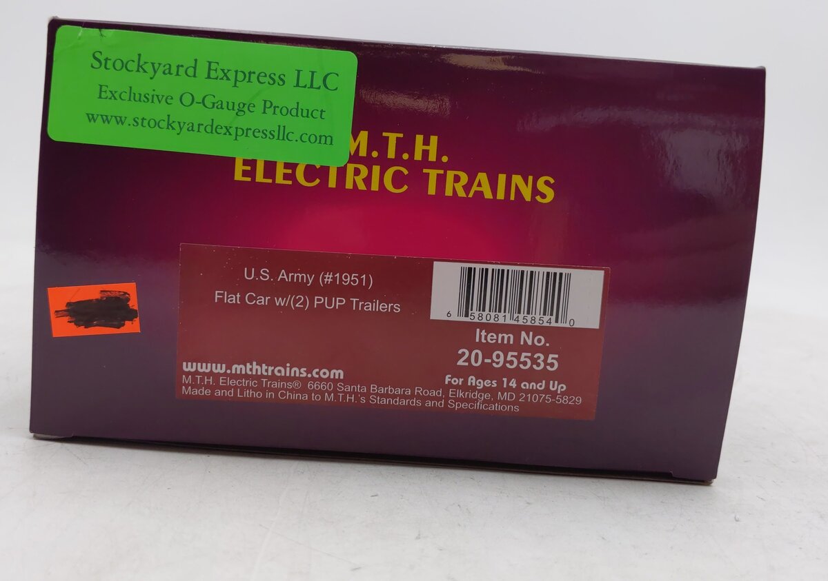 MTH 20-95535 U.S. Army (#1951) Flat car w/(2) PUP Trailers EX/Box