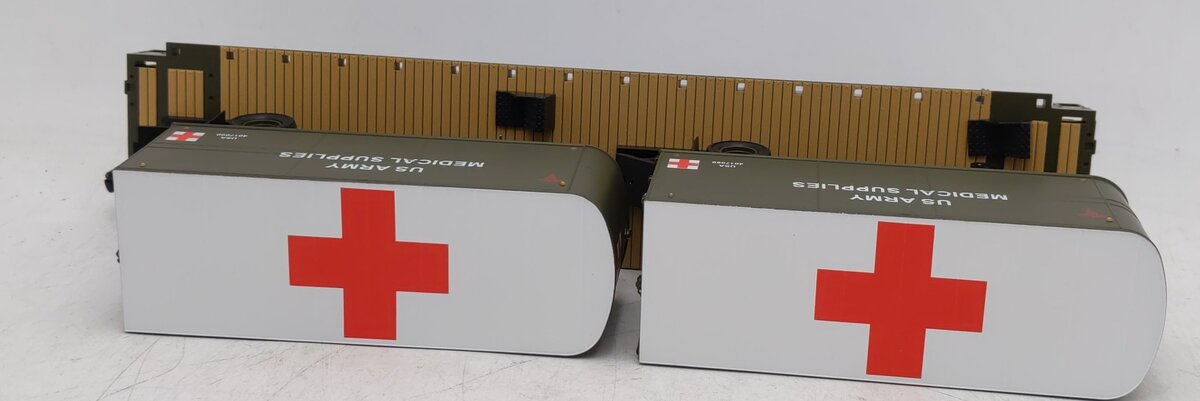 MTH 20-95535 U.S. Army (#1951) Flat car w/(2) PUP Trailers EX/Box