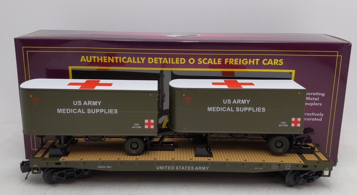 MTH 20-95535 U.S. Army (#1951) Flat car w/(2) PUP Trailers EX/Box
