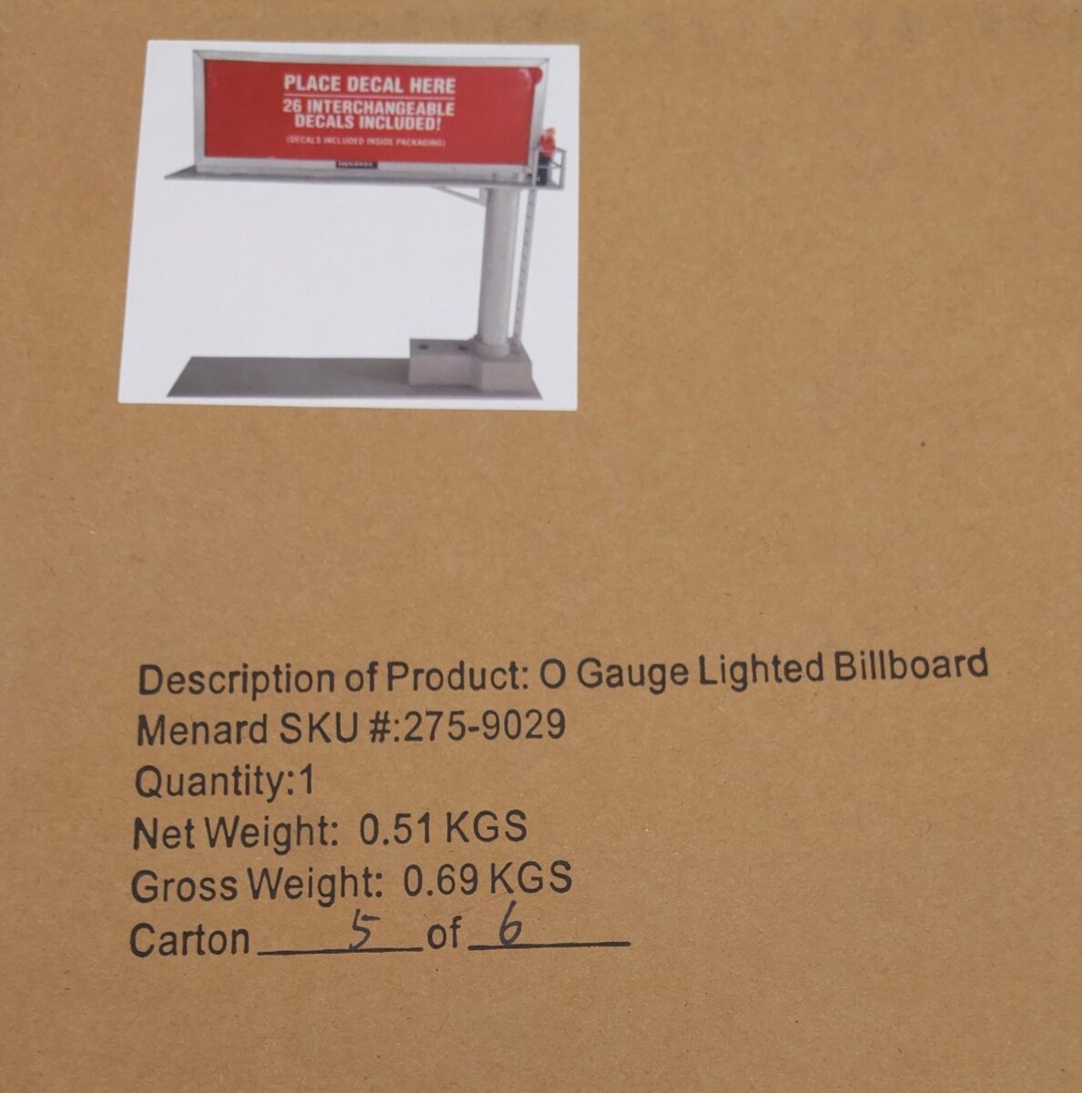 Menards 275-9029 O Gauge Lighted Billboard EX/Box