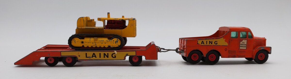 Matchbox K-8 King Size Laing Prime Mover & Transporter w/Caterpillar Tractor VG