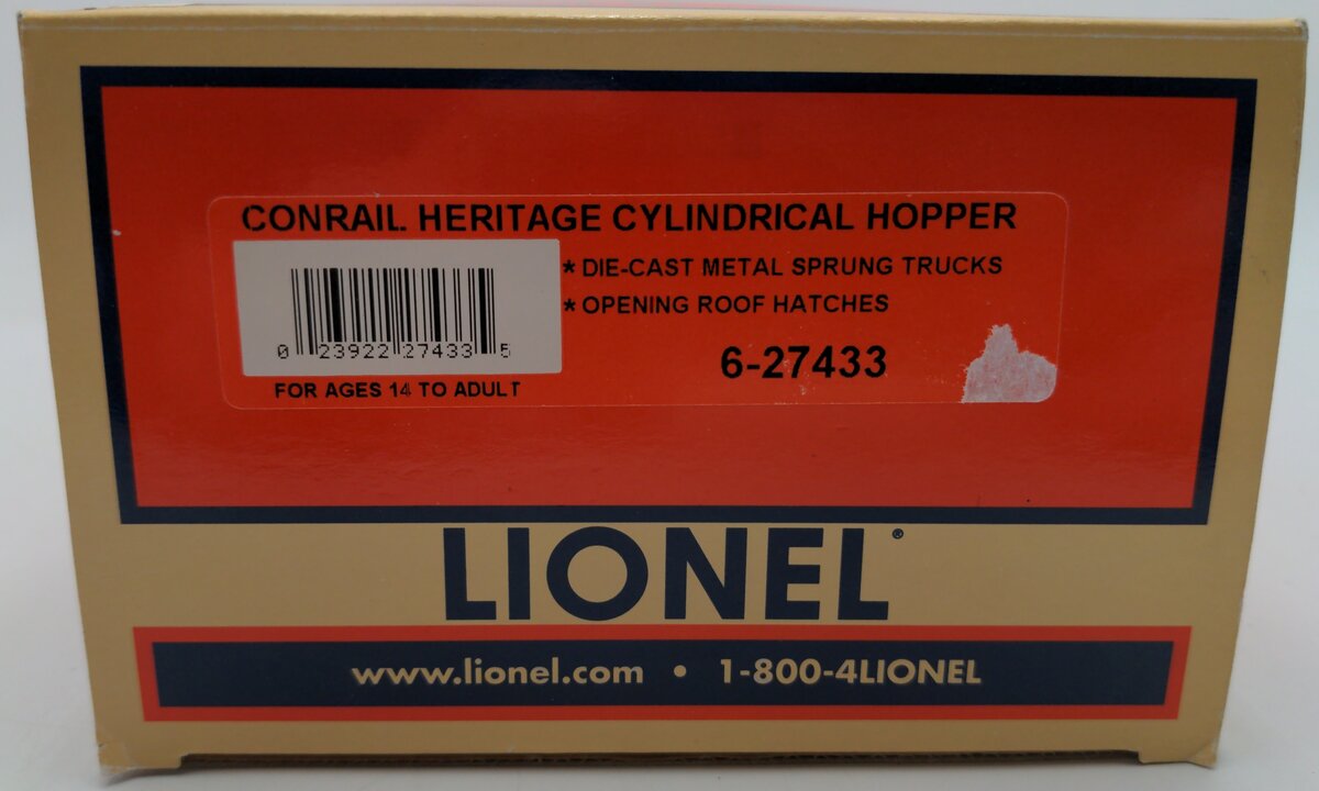 Lionel 6-27433 O Gauge Conrail Heritage Cylindrical Hopper #27433 EX/Box