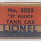 Lionel 2555 Vintage O Sunoco Single Dome Tank Car VG/Box