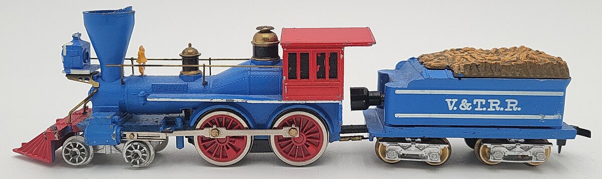 Tyco HO Scale V. & T.R.R. The General Steam locomotive & Tender w/ Wood Load VG