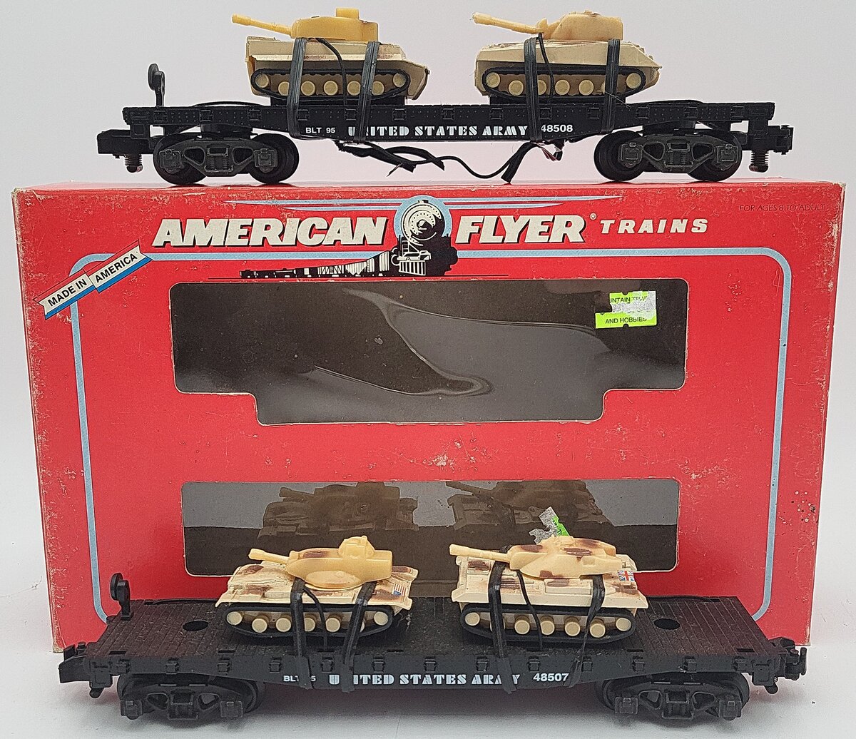 American Flyer 6-48507 S US Army Flatcars with Tanks (Set of 2) EX/Box