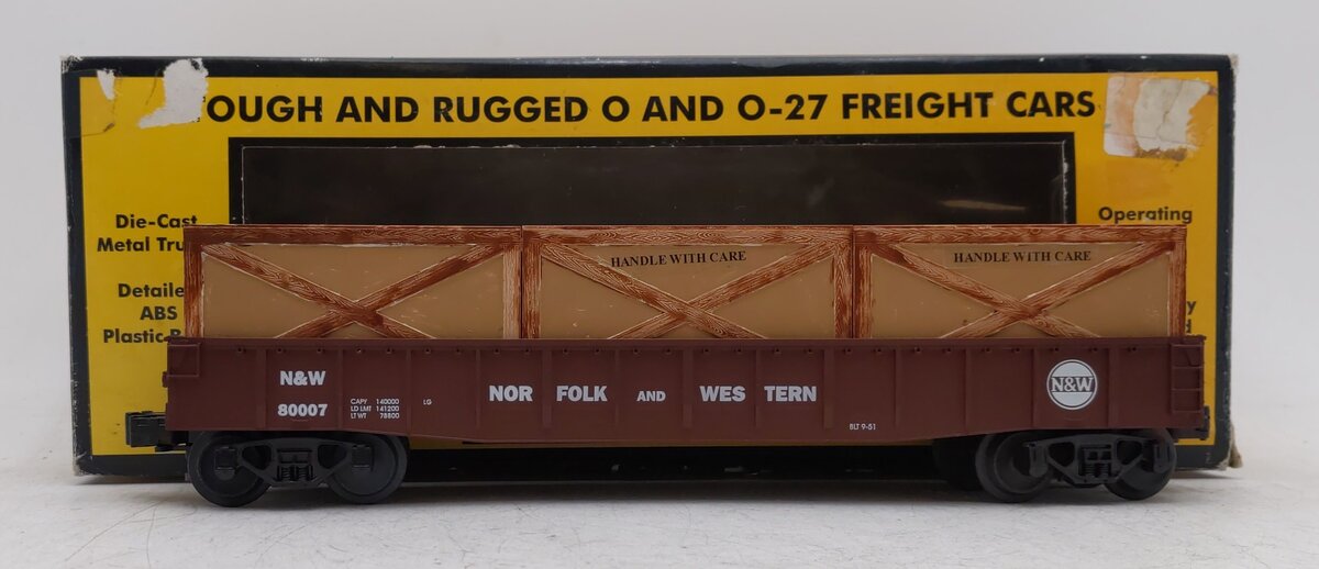 MTH 30-7206 O Gauge Norfolk & Western Semi-Scale Gondola #80007 (Custom) EX/Box