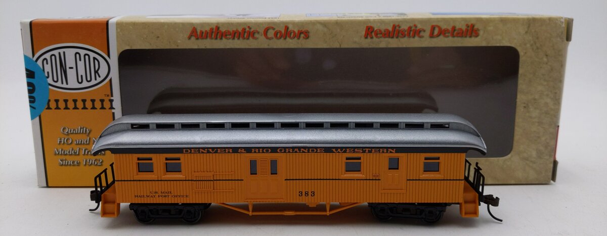 Con-Cor 321 HO D&RGW 1880s Wood Open-Platform Baggage/Railway Post Office #383 LN/Box