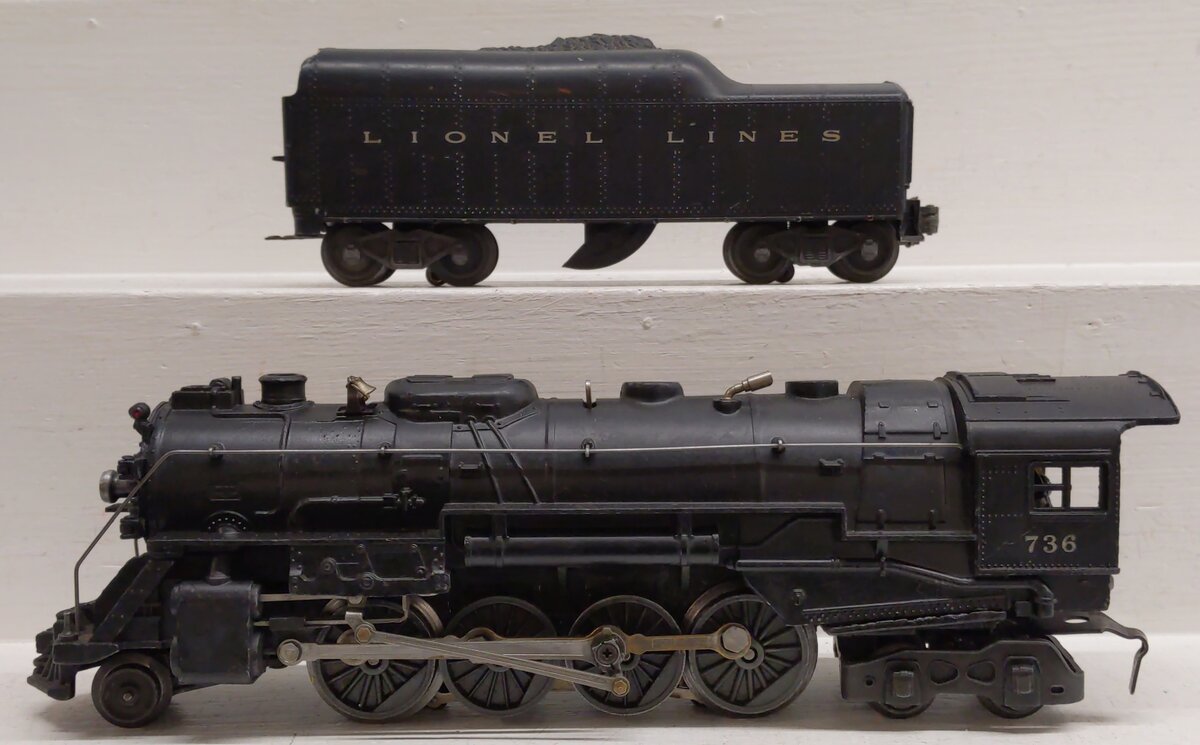 Lionel 736 Vintage O 2-8-4 Lionel Lines Steam Locomotive with 2046W Tender VG