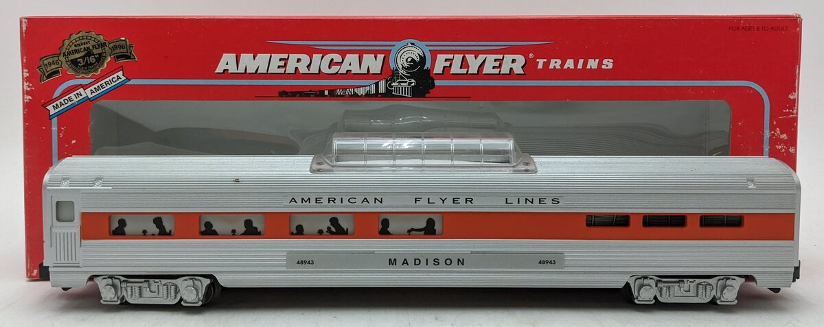 American Flyer 6-48943 S AFL Silver Flash Madison Vista Dome Dining Car LN/Box