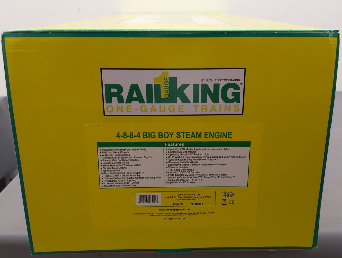 MTH 70-3048-1 G Union Pacific 4-8-8-4 Big Boy Steam Locomotive #4014 w/PS3 EX/Box