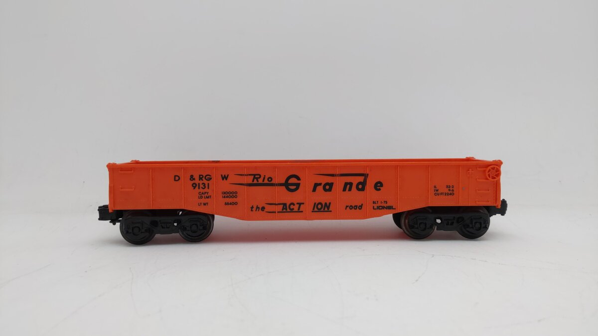 Lionel 6-9131 O Gauge Denver and Rio Grande Western Long Gondola (Orange) EX