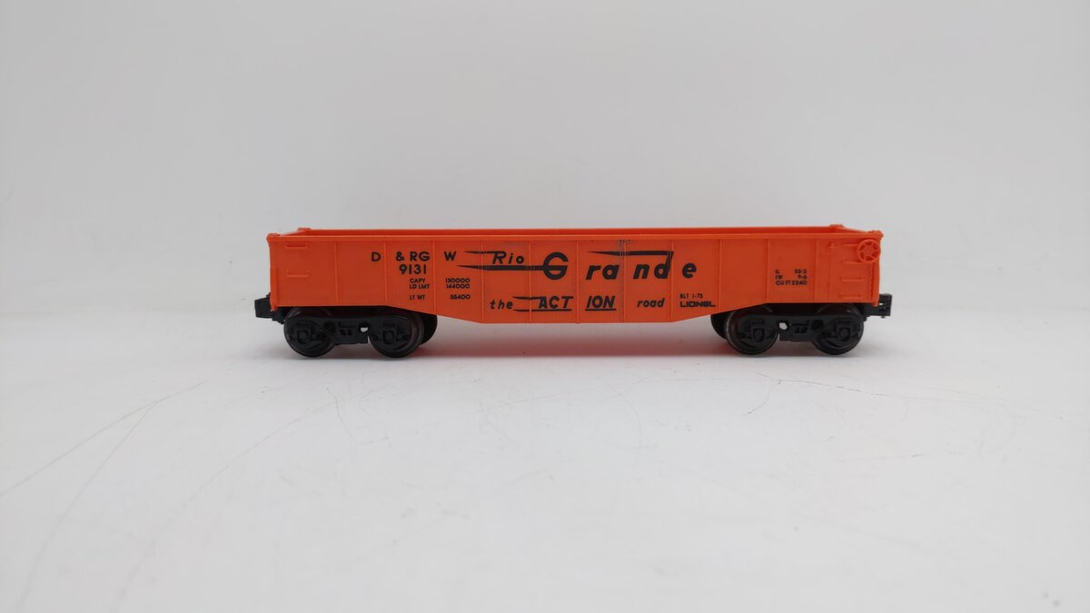 Lionel 6-9131 O Gauge Denver and Rio Grande Western Long Gondola (Orange) EX