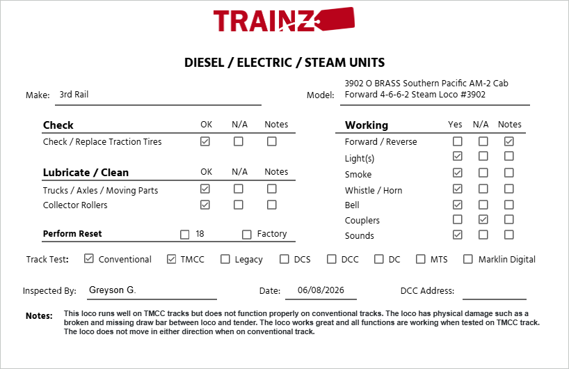 3rd Rail 3902 O BRASS Southern Pacific AM-2 Cab Forward 4-6-6-2 Steam Loco #3902 VG/Box