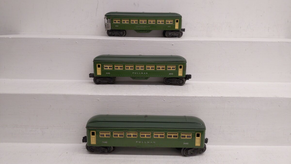 Lionel 2440S Vintage O Lionel Lines Illuminated Grn Tinplate Passenger 3-Car Set VG