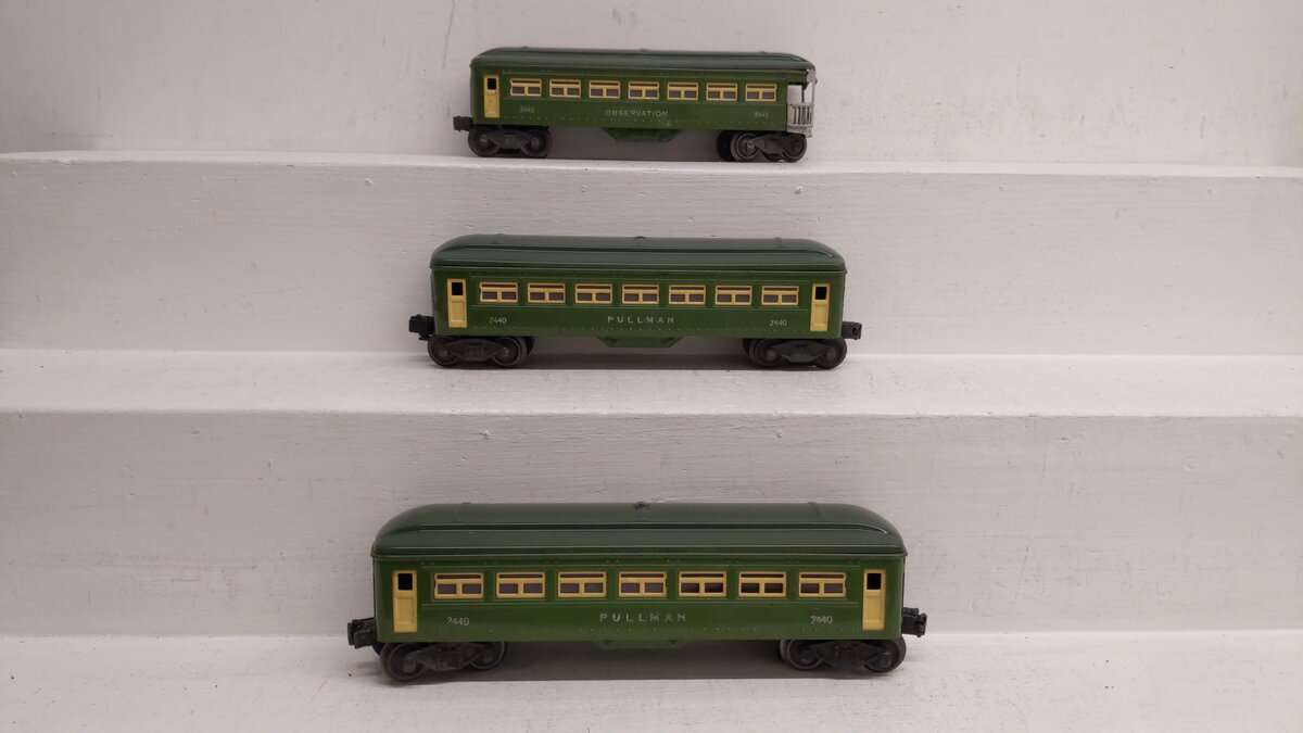 Lionel 2440S Vintage O Lionel Lines Illuminated Grn Tinplate Passenger 3-Car Set VG