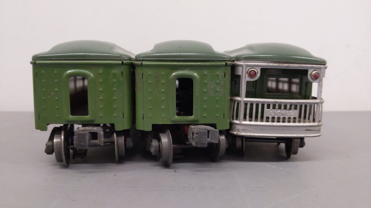 Lionel 2440S Vintage O Lionel Lines Illuminated Grn Tinplate Passenger 3-Car Set VG