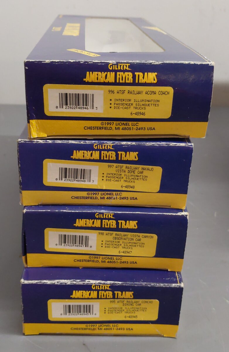 American Flyer 6-48944 S Scale Santa Fe Super Chief 4-Car Passenger Set VG/Box