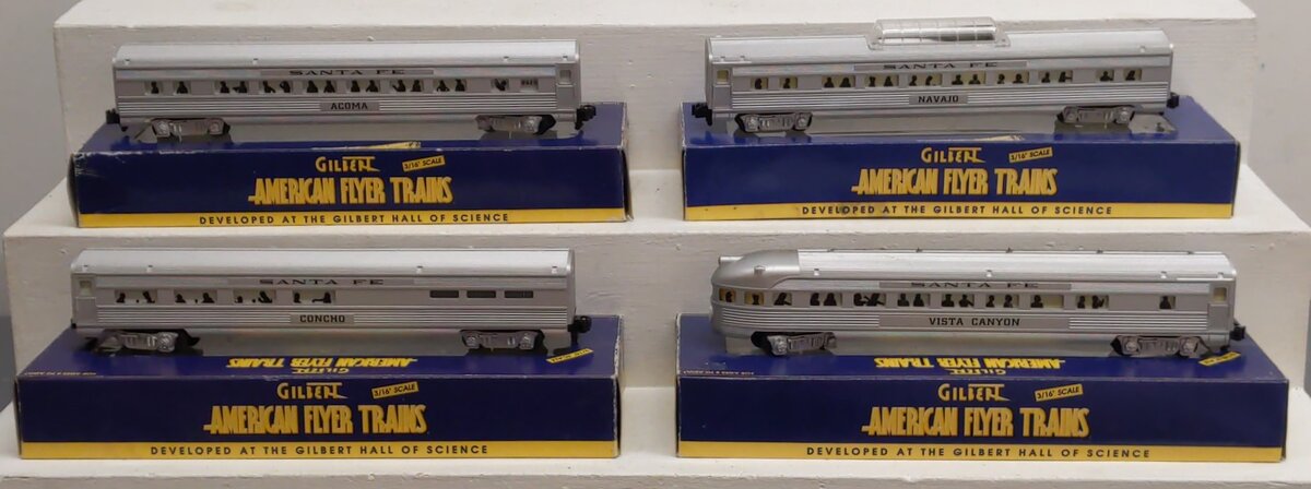 American Flyer 6-48944 S Scale Santa Fe Super Chief 4-Car Passenger Set VG/Box