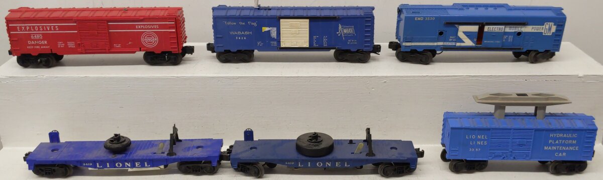 Lionel O Gauge Assorted Freight Cars; 3530, 3424, 6480, 3357, 3419x2 [6] VG