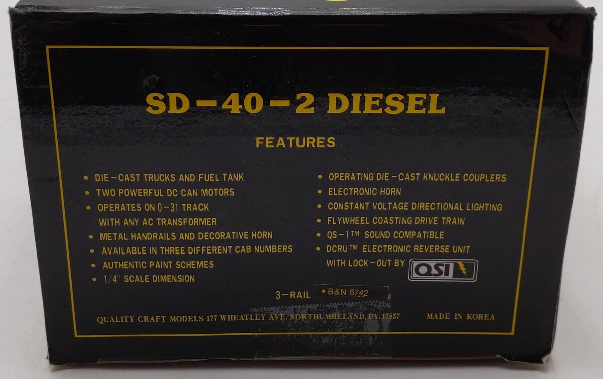 Weaver 6700 O Burlington & Northern SD-40-2 Diesel Locomotive #6742 EX/Box