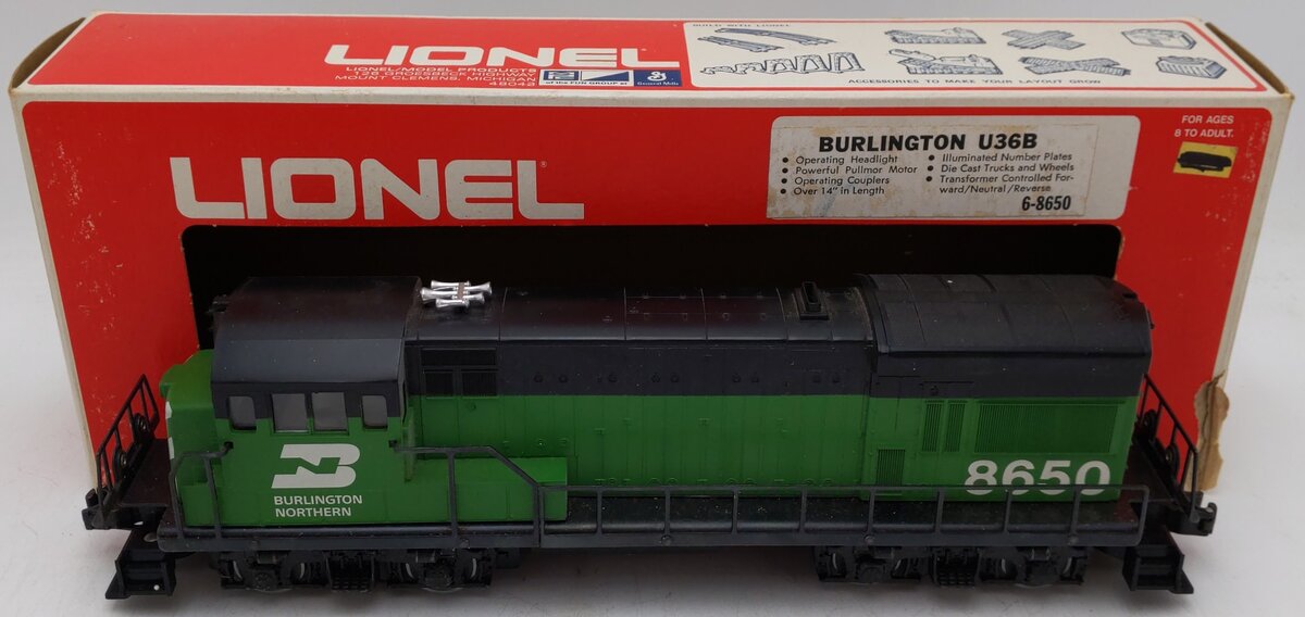 Lionel 6-8650 O Burlington Northern U36B Powered Diesel Locomotive #8650 VG/Box