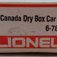 Lionel 6-7802 O Gauge Canada Dry Boxcar #7802 EX/Box