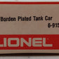 Lionel 6-9154 O Gauge Bordens Plated Gold Tank Car VG/Box