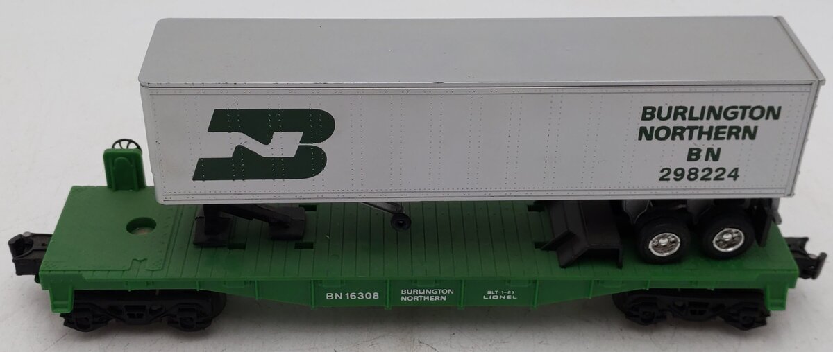 Lionel 6-16308 O Gauge Burlington Northern Flatcar w/Trailer #298224 VG/Box