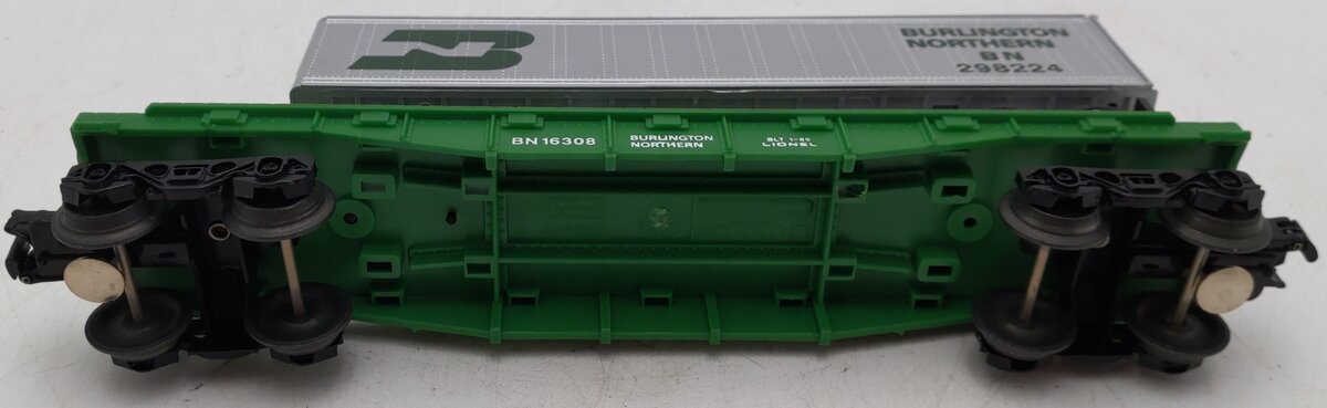 Lionel 6-16308 O Gauge Burlington Northern Flatcar w/Trailer #298224 VG/Box
