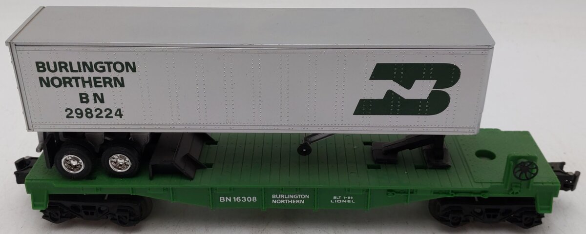 Lionel 6-16308 O Gauge Burlington Northern Flatcar w/Trailer #298224 VG/Box